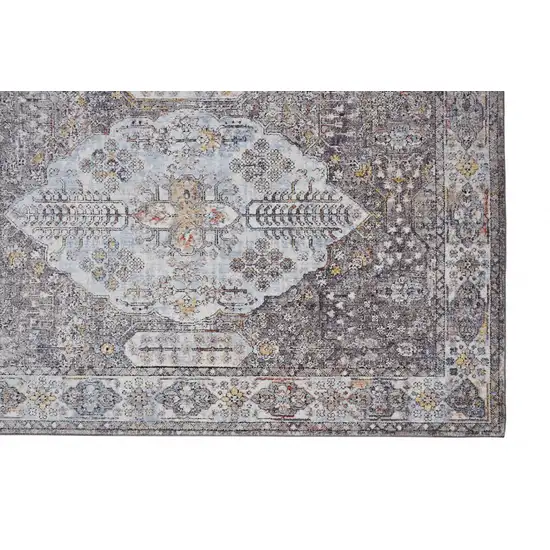 Gray Blue And Gold Floral Stain Resistant Area Rug Photo 4