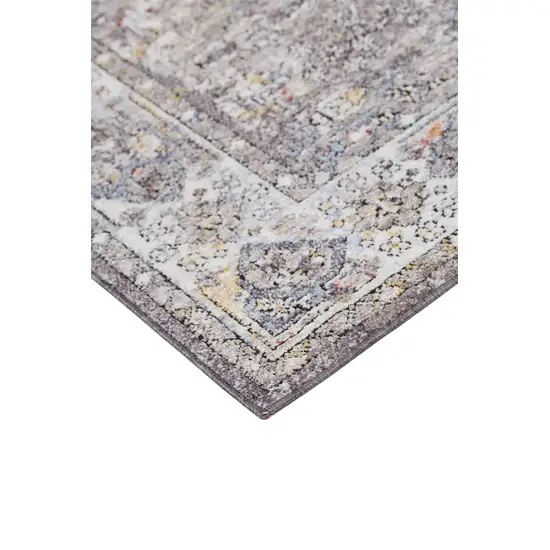 Gray Blue And Gold Floral Stain Resistant Area Rug Photo 6