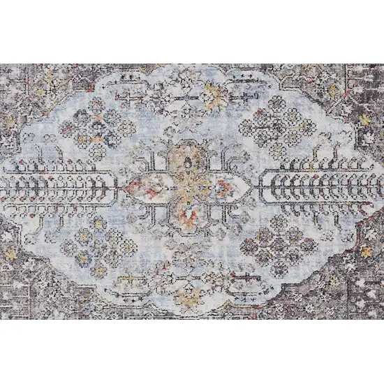 Gray Blue And Gold Floral Stain Resistant Area Rug Photo 7