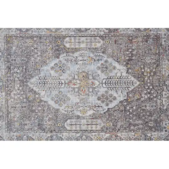 Gray Blue And Gold Floral Stain Resistant Area Rug Photo 8