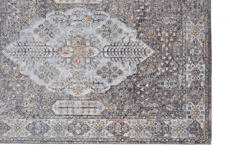 Gray Blue And Gold Floral Stain Resistant Area Rug Photo 4