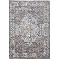 Photo of Gray Blue And Gold Floral Stain Resistant Area Rug