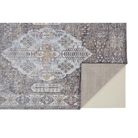 Gray Blue And Gold Floral Stain Resistant Area Rug Photo 2