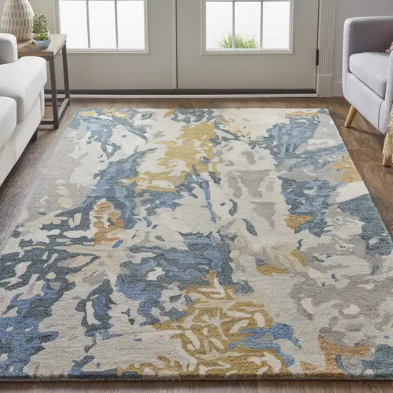 Gray Blue And Gold Wool Abstract Tufted Handmade Stain Resistant Area Rug Photo 8
