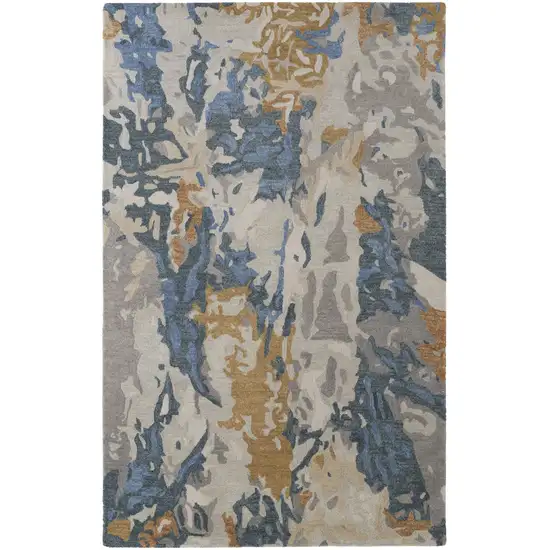 Gray Blue And Gold Wool Abstract Tufted Handmade Stain Resistant Area Rug Photo 1