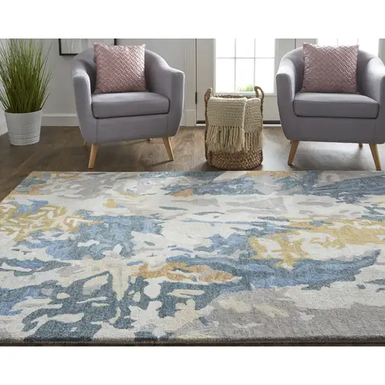 Gray Blue And Gold Wool Abstract Tufted Handmade Stain Resistant Area Rug Photo 7