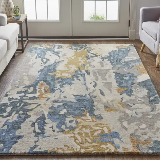 Gray Blue And Gold Wool Abstract Tufted Handmade Stain Resistant Area Rug Photo 6