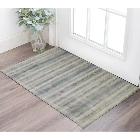 Blue and Gray Abstract Hand Woven Area Rug Photo 1