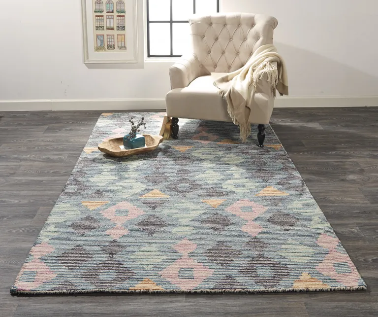 Gray Blue And Green Wool Geometric Tufted Handmade Area Rug Photo 3