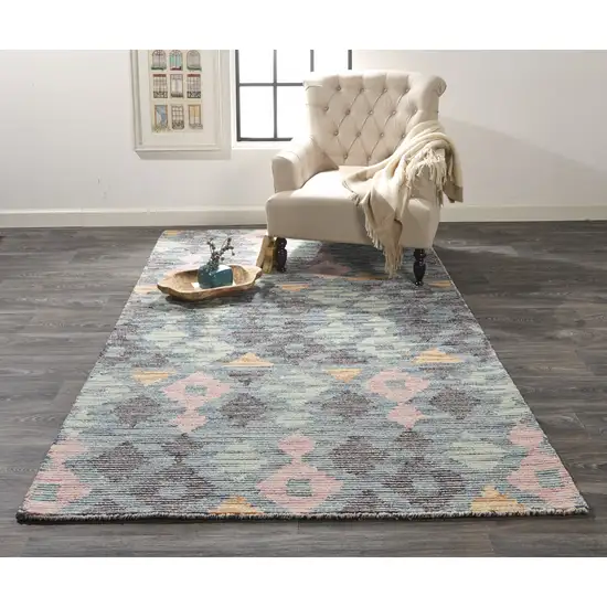 Gray Blue And Green Wool Geometric Tufted Handmade Area Rug Photo 3