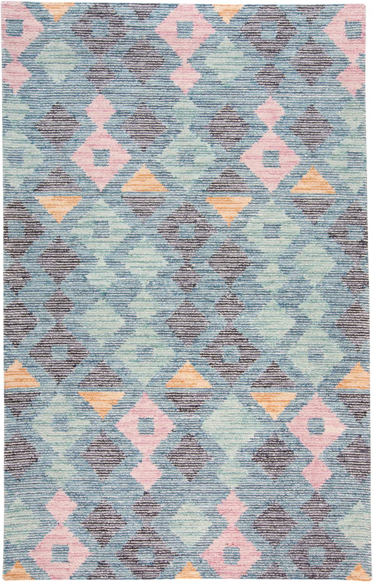 Gray Blue And Green Wool Geometric Tufted Handmade Area Rug Photo 1