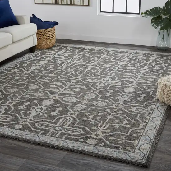 Gray Blue And Ivory Wool Floral Tufted Handmade Stain Resistant Area Rug Photo 8