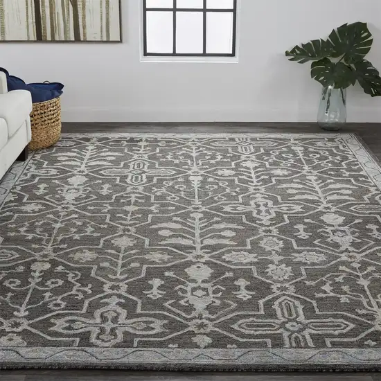 Gray Blue And Ivory Wool Floral Tufted Handmade Stain Resistant Area Rug Photo 7