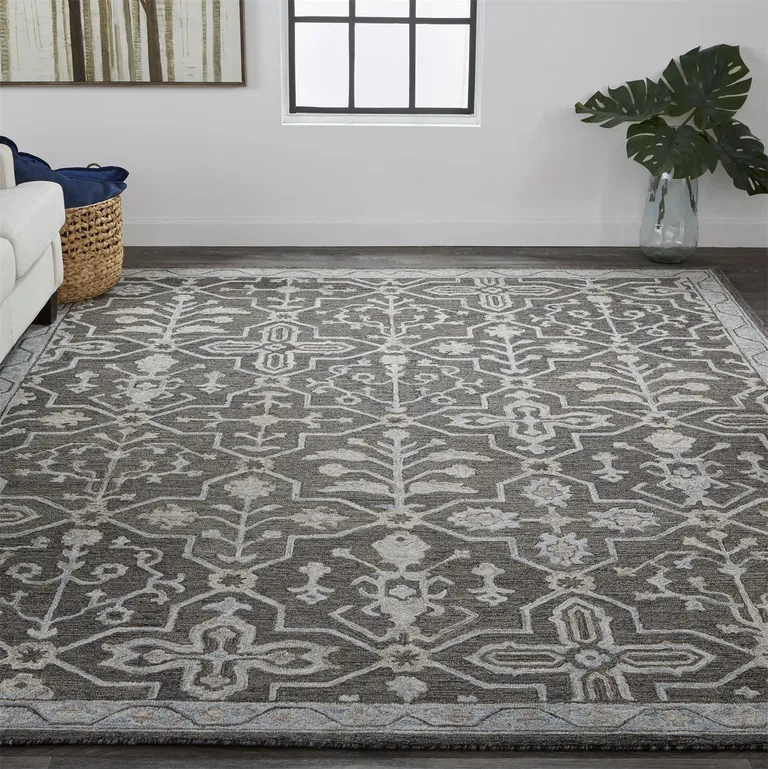 Gray Blue And Ivory Wool Floral Tufted Handmade Stain Resistant Area Rug Photo 1