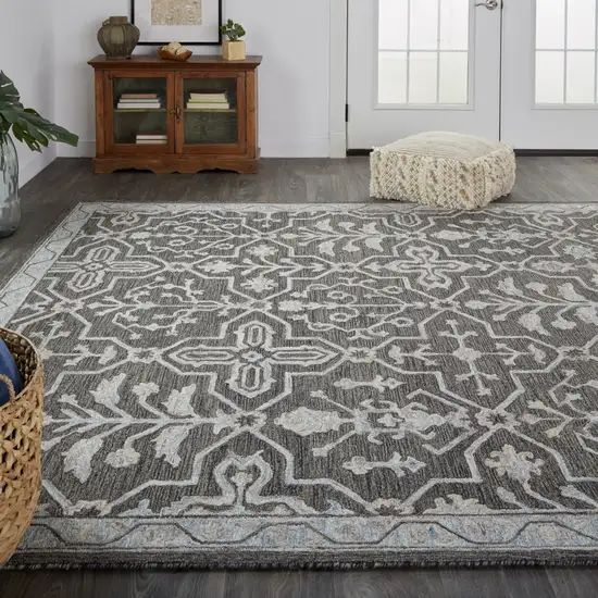 Gray Blue And Ivory Wool Floral Tufted Handmade Stain Resistant Area Rug Photo 3