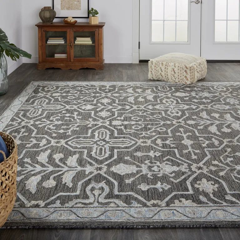 Gray Blue And Ivory Wool Floral Tufted Handmade Stain Resistant Area Rug Photo 3