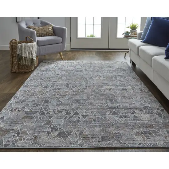 Gray Blue And Orange Abstract Power Loom Distressed Stain Resistant Area Rug Photo 7