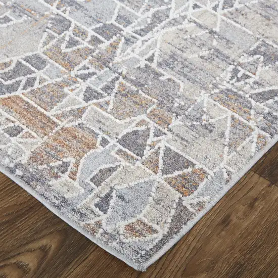 Gray Blue And Orange Abstract Power Loom Distressed Stain Resistant Area Rug Photo 5