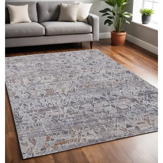 Blue and Gray Abstract Power Loom Distressed Area Rug Photo 1