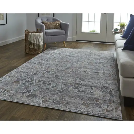 Gray Blue And Orange Abstract Power Loom Distressed Stain Resistant Area Rug Photo 8