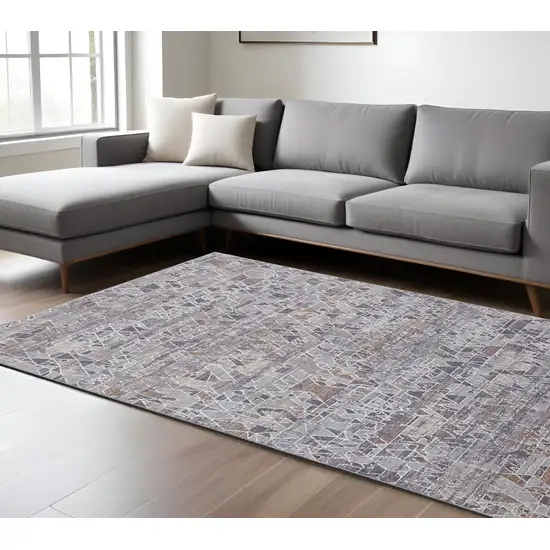 Blue and Gray Abstract Power Loom Distressed Area Rug Photo 1