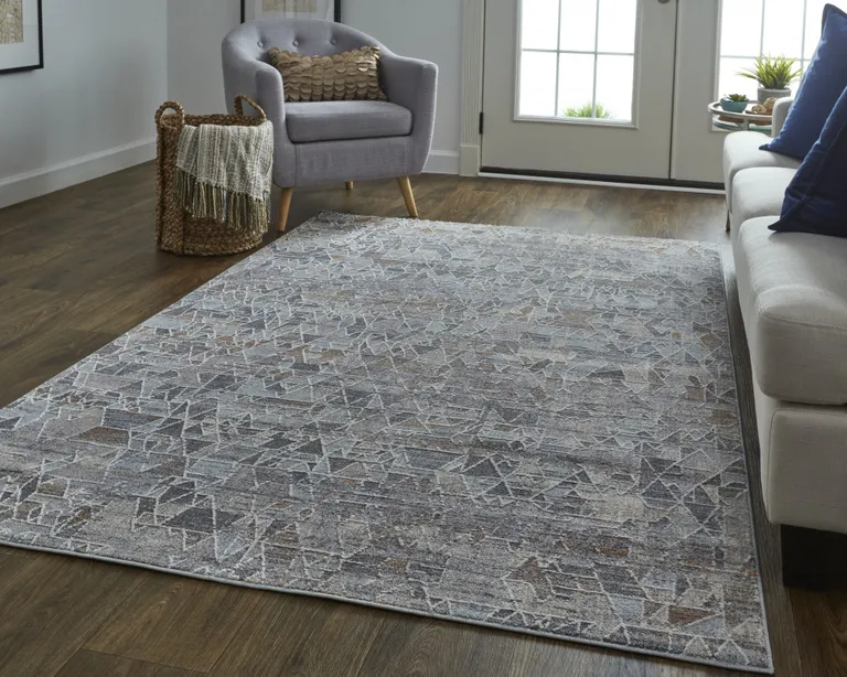 Gray Blue And Orange Abstract Power Loom Distressed Stain Resistant Area Rug Photo 4