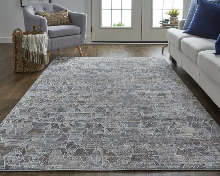 Gray Blue And Orange Abstract Power Loom Distressed Stain Resistant Area Rug Photo 3