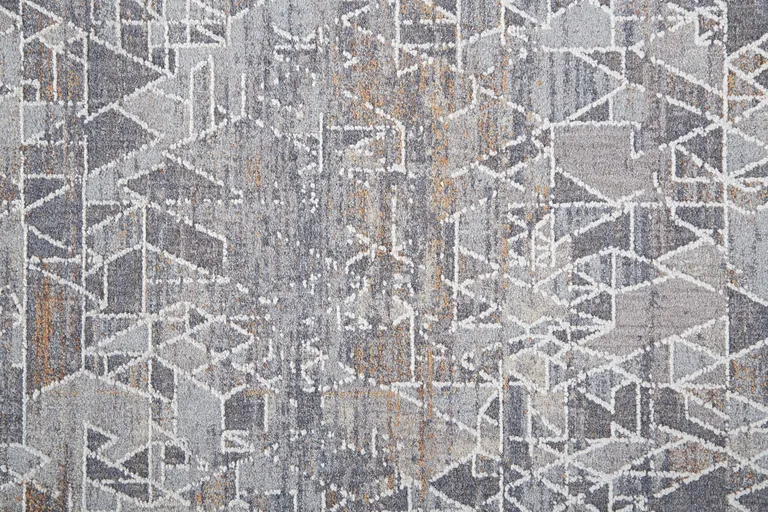 Gray Blue And Orange Abstract Power Loom Distressed Stain Resistant Area Rug Photo 3