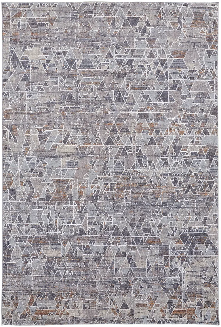 Gray Blue And Orange Abstract Power Loom Distressed Stain Resistant Area Rug Photo 1