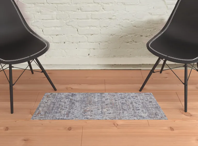 Gray Blue And Orange Abstract Power Loom Distressed Stain Resistant Area Rug Photo 2