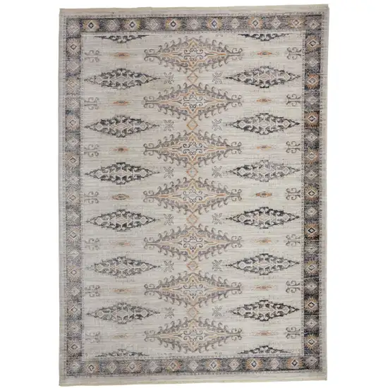 Gray Blue And Orange Floral Stain Resistant Area Rug Photo 2