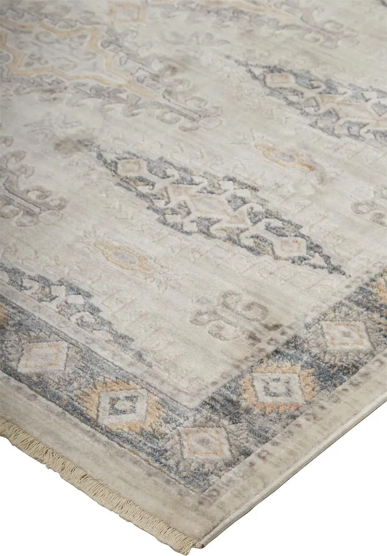 Gray Blue And Orange Floral Stain Resistant Area Rug Photo 4