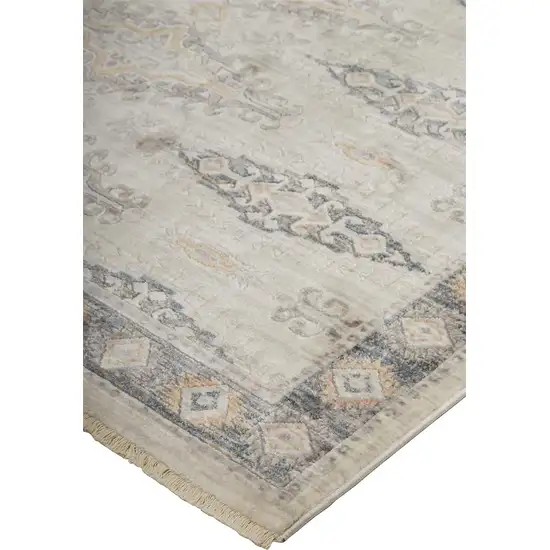 Gray Blue And Orange Floral Stain Resistant Area Rug Photo 4