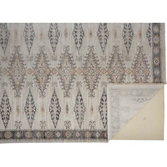 Gray Blue And Orange Floral Stain Resistant Area Rug Photo 1