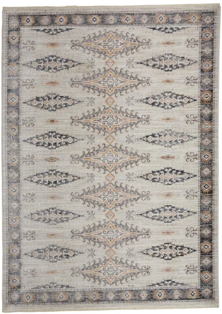 Gray Blue And Orange Floral Stain Resistant Area Rug Photo 2