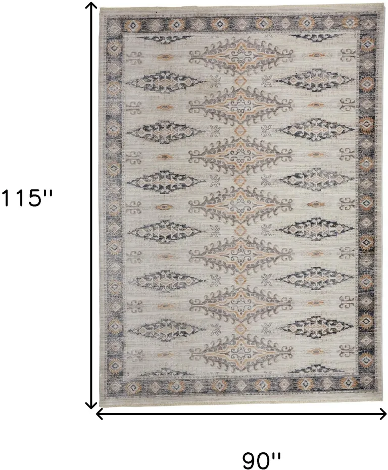 Gray Blue And Orange Floral Stain Resistant Area Rug Photo 4