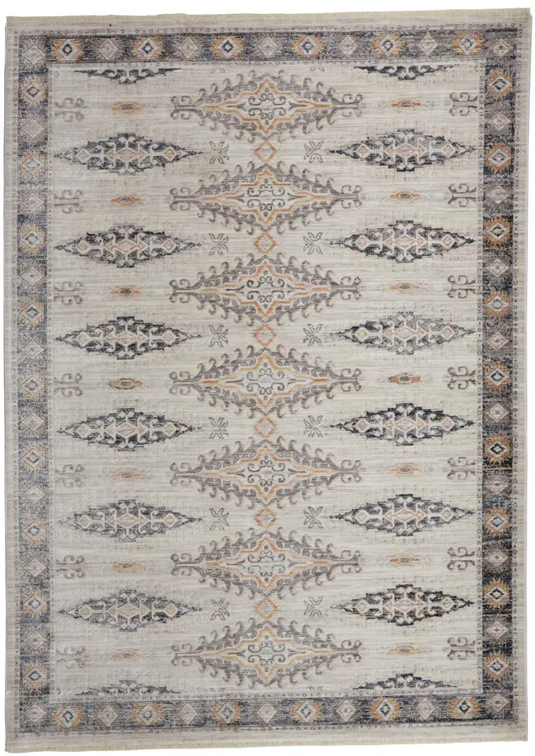 Gray Blue And Orange Floral Stain Resistant Area Rug Photo 1