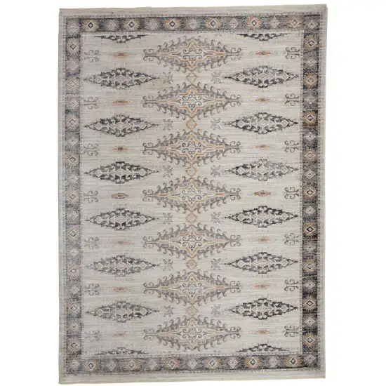 Gray Blue And Orange Floral Stain Resistant Area Rug Photo 1