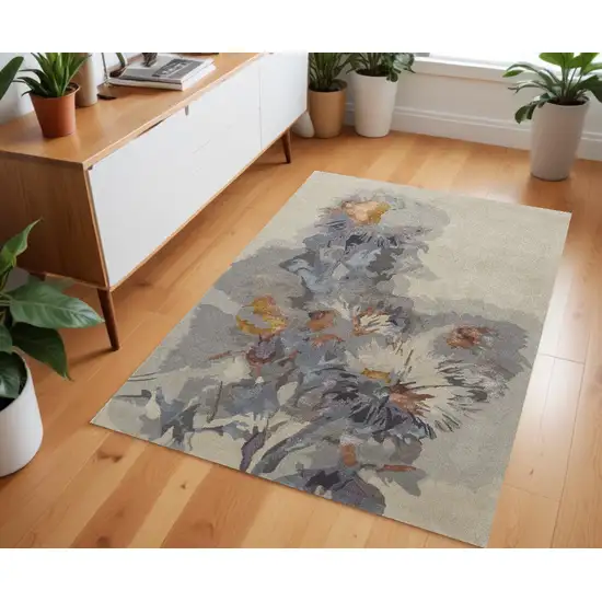 Blue and Gray Wool Floral Hand Tufted Area Rug Photo 1