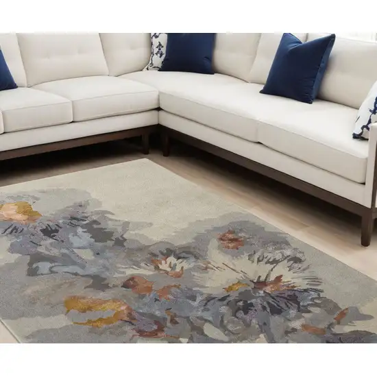 Blue and Gray Wool Floral Hand Tufted Area Rug Photo 1