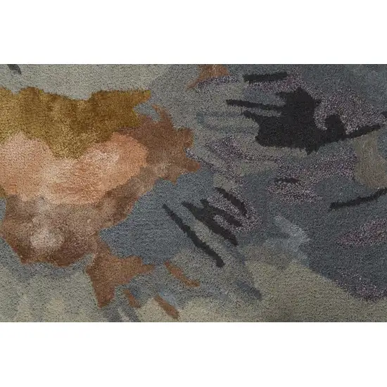 Gray Blue And Orange Wool Floral Tufted Handmade Area Rug Photo 8