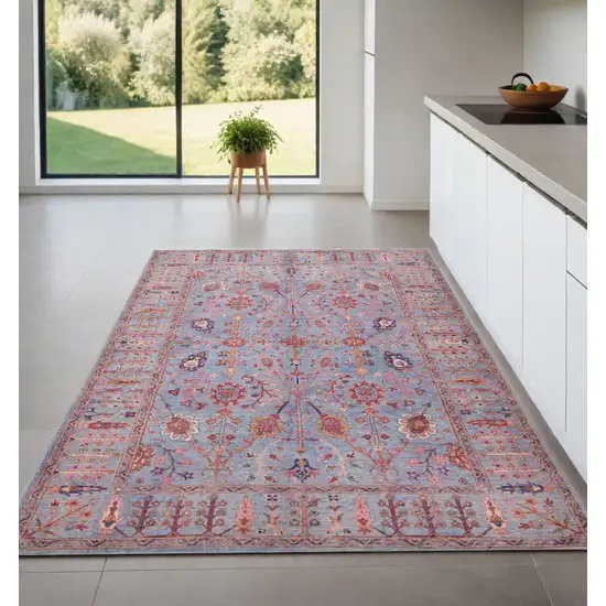 Gray Blue And Red Floral Power Loom Area Rug Photo 1