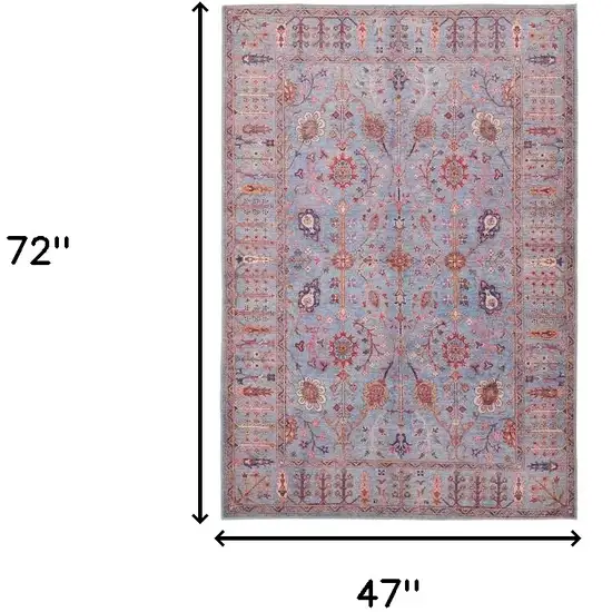 Gray Blue And Red Floral Power Loom Area Rug Photo 3