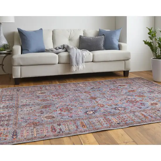 Gray Blue And Red Floral Power Loom Area Rug Photo 1