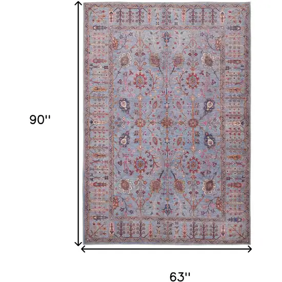 Gray Blue And Red Floral Power Loom Area Rug Photo 3