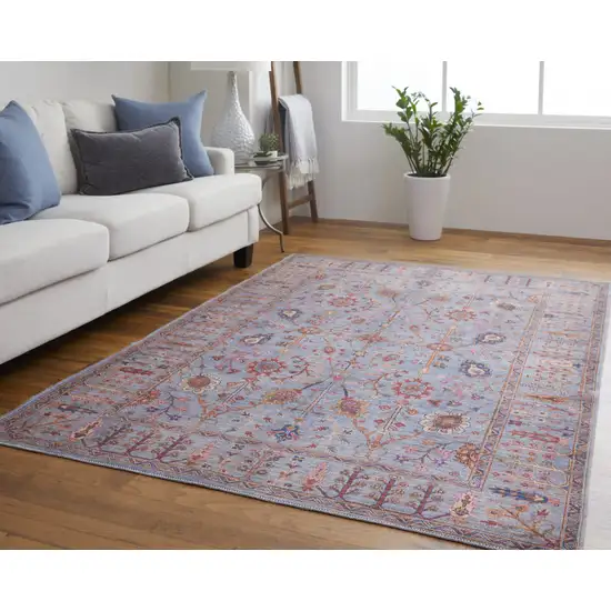 Gray Blue And Red Floral Power Loom Area Rug Photo 8