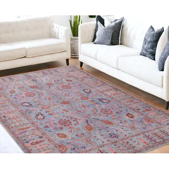 Gray Blue And Red Floral Power Loom Area Rug Photo 1