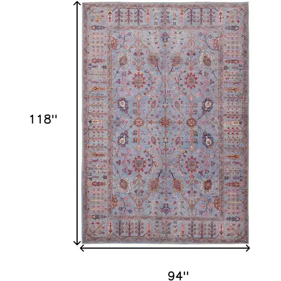 Gray Blue And Red Floral Power Loom Area Rug Photo 3