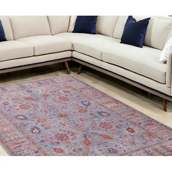 Gray Blue And Red Floral Power Loom Area Rug Photo 1