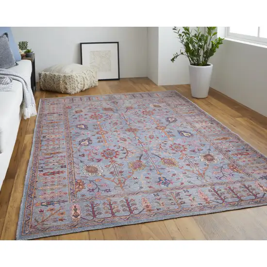 Gray Blue And Red Floral Power Loom Area Rug Photo 7